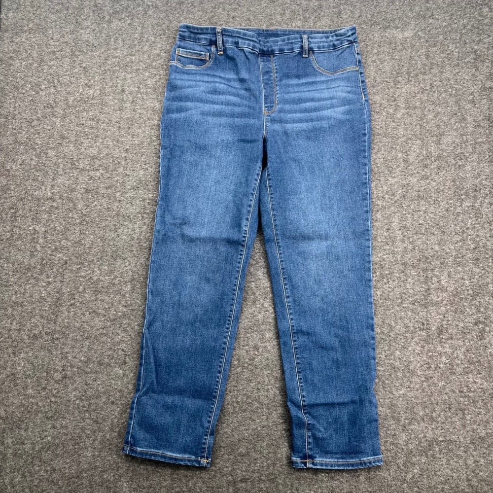 Time and Tru Womens Blue Pull On Straight Leg Jeans Size L 12-14 High Rise